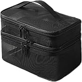 Uniquer Mesh Cosmetic Bag, Makeup Organizers Double Layer Storage Organizer Travel Makeup Bag Portable Transparent Makeup Bag, Black