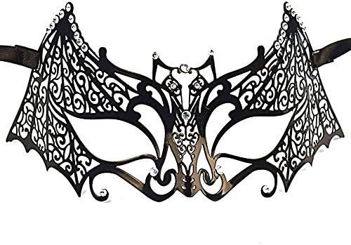 Bat Design Metal Filigree Venetian Lace Mask with Rhinestone for Masquerades, Costume Balls, Prom, Mardi Gras (Bat design M)