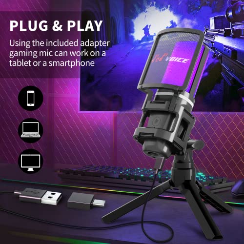 RGB USB Condenser Gaming Microphone for PC Laptop Phone Computer Microphone for Recording