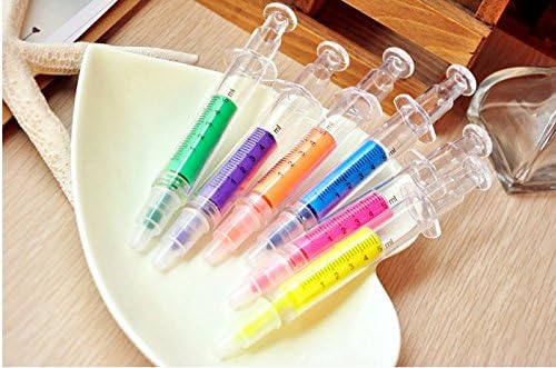 6 Pcs Syringe Highlighter Pen Plastic School Office Nurse Doctor Student Novelty