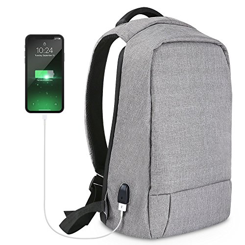 Laptop Backpack, Slim Business Computer Backpack with USB Charging Cable and Port, Water Resistant Anti-theft Travel School Bags Fits Under 17 Inch Laptop