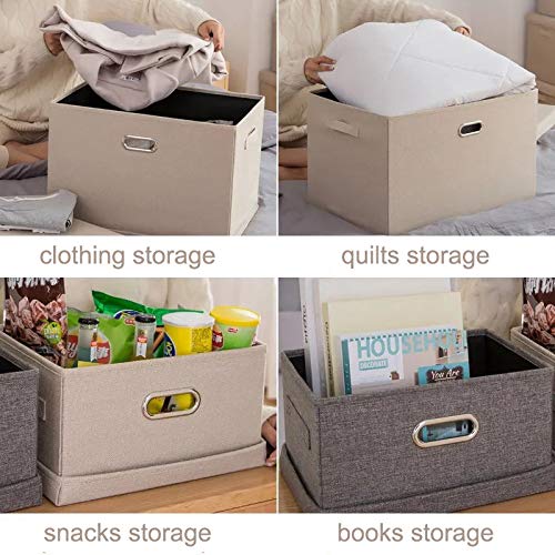 EZ GENERATION Large Foldable Storage Bins with Removable Lid and Handles Linen Fabric Storage Boxes Organizer Containers Storage Baskets Cube for Home Bedroom Closet Office Nursery-Gray (L)