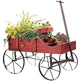 Amish Wagon Decorative Indoor / Outdoor Garden Backyard Planter, Red