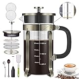 Homost French Press Coffee Tea Maker 34 oz 8 cups 304 Stainless Steel Double Sides Precise Scale,Thick Durable Heat Resistant Glass,With Milk Frother & 2 Screens, Copper