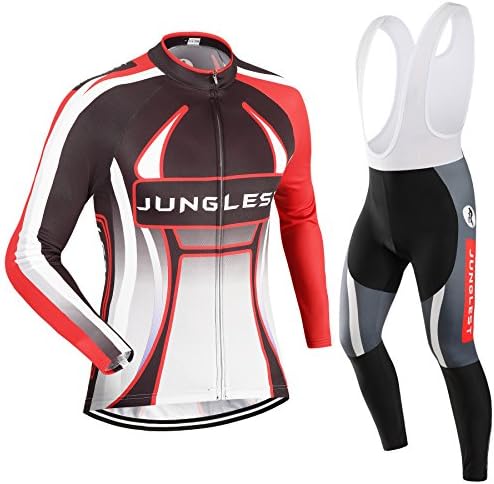 [Type:Set[Fleece &amp; White Bib] size:XXL] Men Long Sleeve Sportswear pad Set Jersey Shirts soft Cycling Tights Cool Tops Comfortable Dry Quick Breathable perspiration