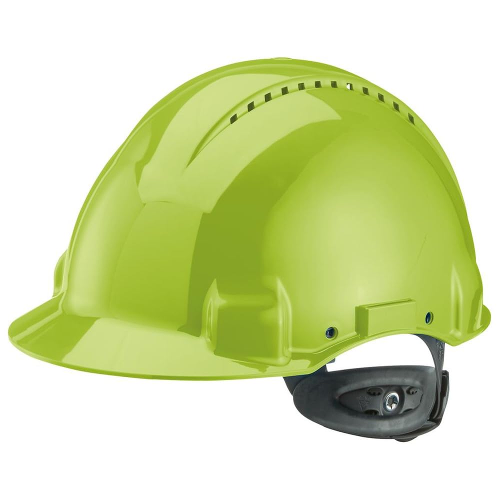 3M Peltor G3000 / G30NUV Safety Helmet with 3M Uvicator Sensor - ABS Plastic with Sweatband and Ratchet System Vented Neon Green