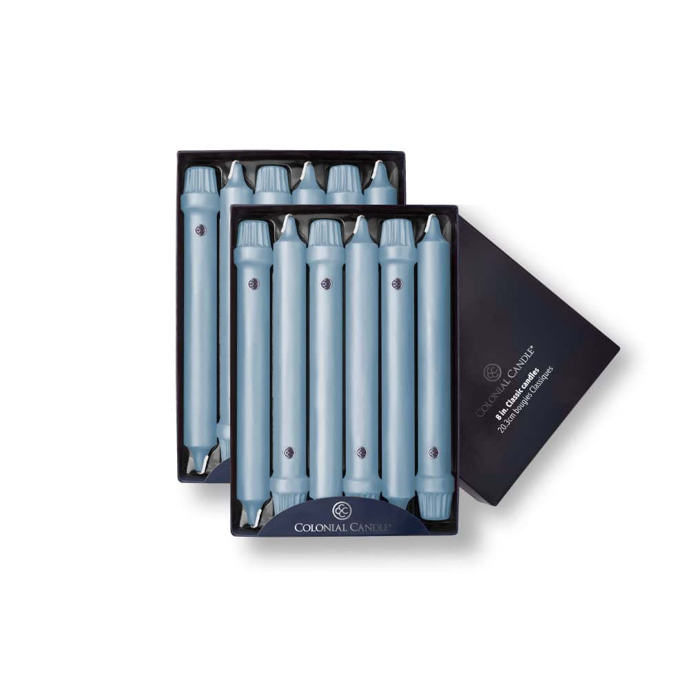 Photo 1 of Colonial Candle Unscented Taper Candle, Classic Collection, Coastal Blue, 8 in, Pack of 12 - Up to 6 Hours Burn