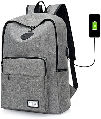 Waterproof Basic College Backpack High School Laptop Daypack with Usb Charging Port Fit upto 15inches Macbook Tablets Notebooks (Grey)