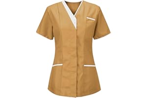 OIANGI Womens Nurse T Shirts Casual V Neck Button Short Sleeve Nursing Tops Uniform Dressy Comfy Ladies Blouses with Pockets