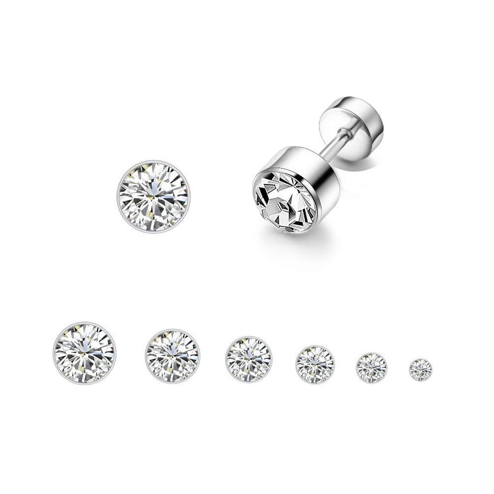 6 Pairs Stainless Steel CZ Cartilage Stud Earrings for Women Girls Men Screwback Earring Jewellery Set (20G/0.8mm)