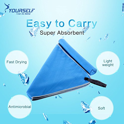 Syourself Microfiber Sports & Travel Towel with Travel Bag & Carabiner, Blue, XL:72"x32" 1pack