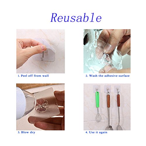 Ecjiuyi 10 Packs Reusable Adhesive Hooks,Transparent Heavy Duty Wall Hooks with No Scratch, Waterproof and Oilproof for Bathroom, Bedroom, Kitchen, Refrigerator Door, Wall and Ceiling - Thumbnail 2