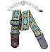 Walker & Williams H-01 Blue Woodstock Woven 60's Style Premium Woven Guitar Strap With Thick Leather Endcaps For Acoustic, Electric, And Bass Guitars