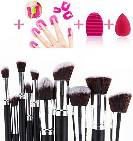 Makeup Brushes Set Synthetic Kabuki Makeup Brush Professional Cosmetic for Eyeshadow, Contour Kit, Blush, Foundation, Concealer, Face Powder with Blender Sponge and makeup Clean Tools (Black Sliver)