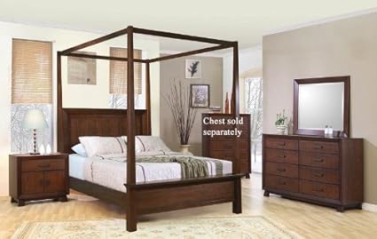 Amazon Com 4pc Queen Size Canopy Bedroom Set In Brown