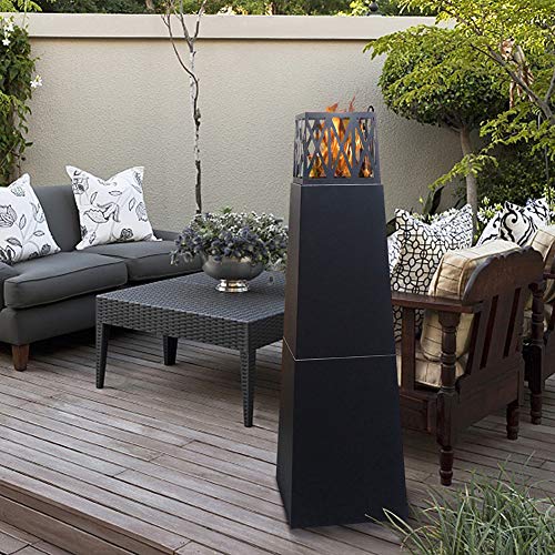 Skypatio Free Standing Ethanol Fireplace, Pyramid Outdoor Patio Heater Firepit, Realistic Brightly Burning Flame,Ventless,Weather Resistant, Black,57Inch