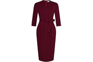 GRACE KARIN Womens Work Dresses V Neck 3/4 Sleeve Back Zipper Tie Waist Bodycon Dress Office Cocktail Dress with Pockets