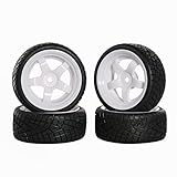 SkyQ 5 Spoke Plastic Wheel Rims and Rubber Tires for HSP HPI RC 1:10 On Road Car White Pack of 4