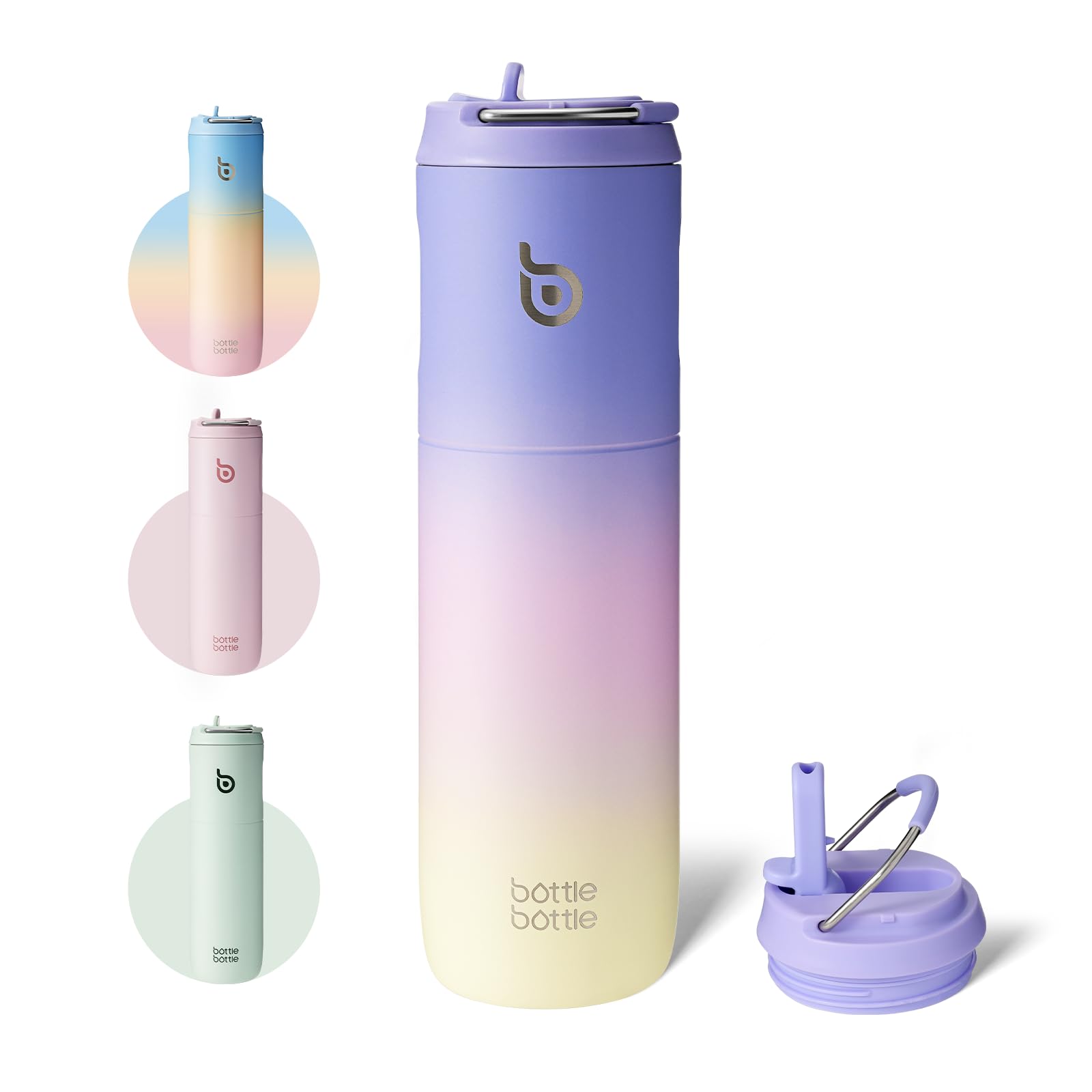 Bottle Bottle Stainless Steel Water Bottle 700ml with Straw and Lid Sports Insulated Metal Water Bottles with Handle(Purple Pink Yellow)