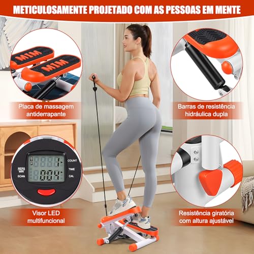 Mini Stepper Adequado para Senhoras com Monitor em Lcd, Mini Stair Stepper com Guidão e Suporte Celular, escada com faixas de resistência, Escada Ergometrica Academia, Stepper Simulador de Caminhada