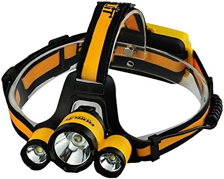 Topwell RJ-3000Plus Headlamp,4 Mode 3CREE-XMK-T6 HandsFree LED Headlight,2x18650 Rechargeable Batteries+Battery Package+USB Cable+Wall Charger for Hiking Camping Riding Fishing Hunting(Yellow)