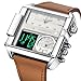 Top Plaza Men's Square Digital Electronic Genuine Leather Band 3ATM Waterproof LCD Sport Watch Casual Business Quartz Military Multifunction Back Light