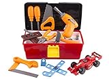 Tool Toy Set Pretend Play 44 Pieces with Electronic Drill, Construction Kit Accessories, Tools Box, F1 Car DIY and Hammer Wrench for Boys Age 3,4,5,6,7,8