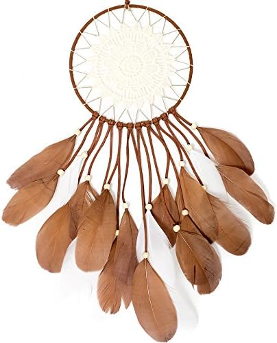 Sikolyn Indian Stylish Bronzing Wooden Beads Creamy White Lace Natural Feathers Dream Catcher