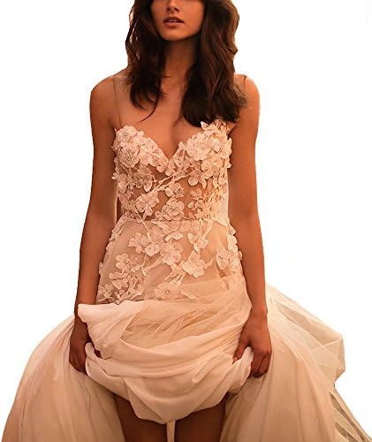 Lavendel New 3D Flowers Sweetheart Lace Spaghetti Straps A-Line Wedding Dresses