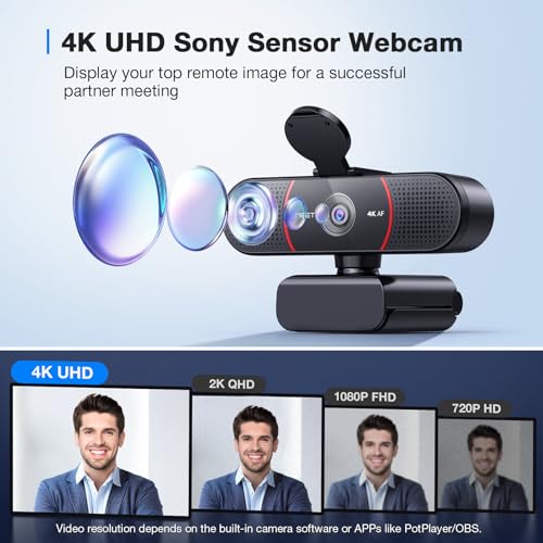EMEET C960 4K Webcam for PC, 4K UHD Sony Sensor, PDAF Auto Focus, Dual AI Noise-Cancelling Mics, Auto Light Correction, 73° FOV, Plug&Play Webcam w/Privacy Cover, Works w/Zoom/Teams/Google Meet