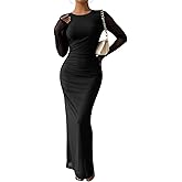 LIGHT DOT Women's Printed Bodycon Maxi Dress Long Sleeve Tie Dye Mesh Ruched Cocktail Dress