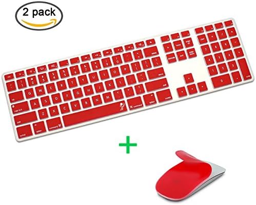JIFF 2 in 1 Bundle - Silicone soft skin protector covers for iMac Wired USB Keyboard &amp;&amp; MAC Apple Magic Mouse (Red)