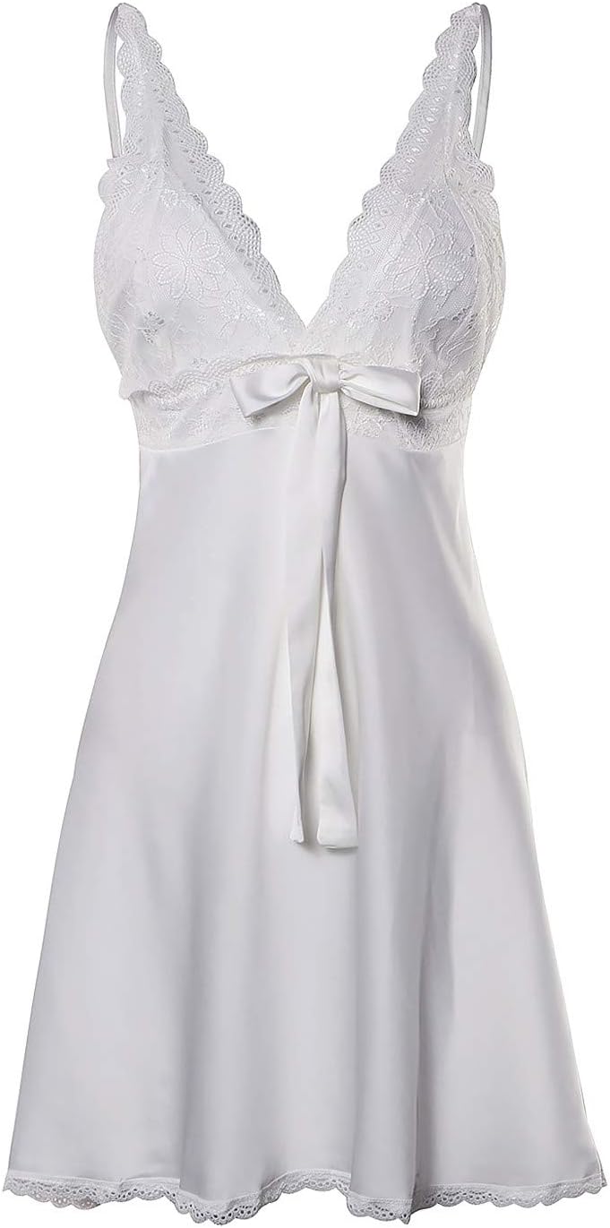 BellisMiraSexy Slip Satin Nightwear Lace Cami Padded/Unpadded Flower Pajamas V-Neck Sleepwear Floral Silk Nighty for Women