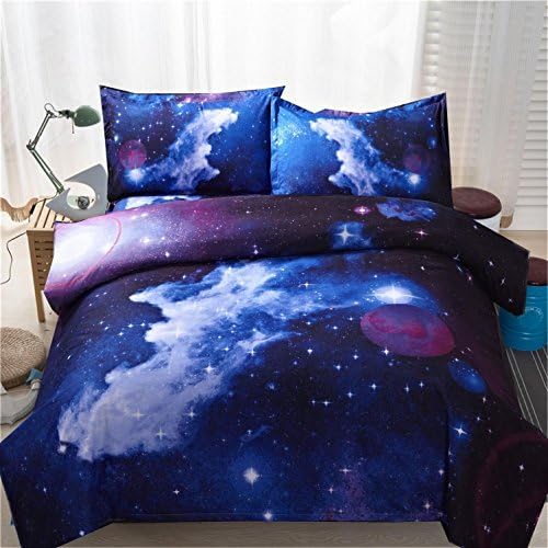 Ajun 3D Galaxy Sky Bedding Bedroom Flat Sheet Bedspread Set With Pillow Cases Quilt Cover Duvet Cover Set Double Size (Double) 4Pcs, G, 200X230Cm