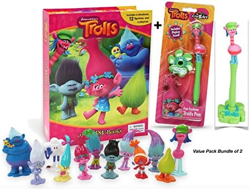 DreamWorks Trolls Action Figures Toys Set Playset and Story Book | Toys Gift Set for Toddler Bundle With 3D Fashion Pen