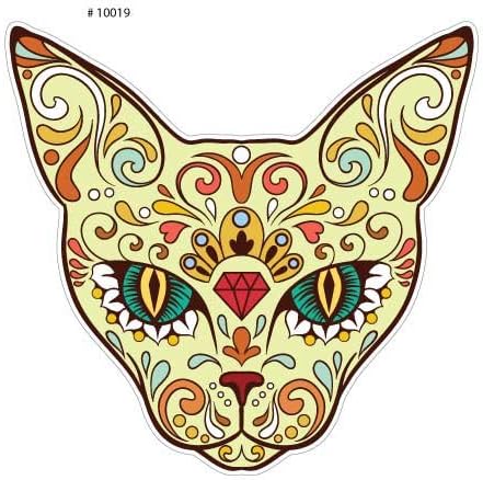 # 10019 Fynn Sticker 6" wide Cat Sugar Skull Sticker-Day of the Dead Vinyl Wall Home Decor Car Window Bumper Decal