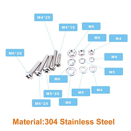 475pcs Metric Pan Head Philips Machine Bolts Nuts with Lock and Flat Washers Kit