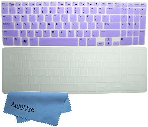 AutoLive 2-Pack Translucent Silicone Gel Keyboard Protector Cover Skin for 15.6" New Dell Inspiron 15R i15R i15RM i15RV N5110 M5110 M511R US Layout + 1 x Microfiber Cleaning Cloth from AutoLive(Purple+Clear)