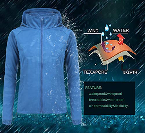 FISOUL Women's Lightweight Jacket Packable Running Windbreaker Active Outdoor Hooded Waterproof Raincoat S-XXL(Lake Blue,Large) - Thumbnail 3