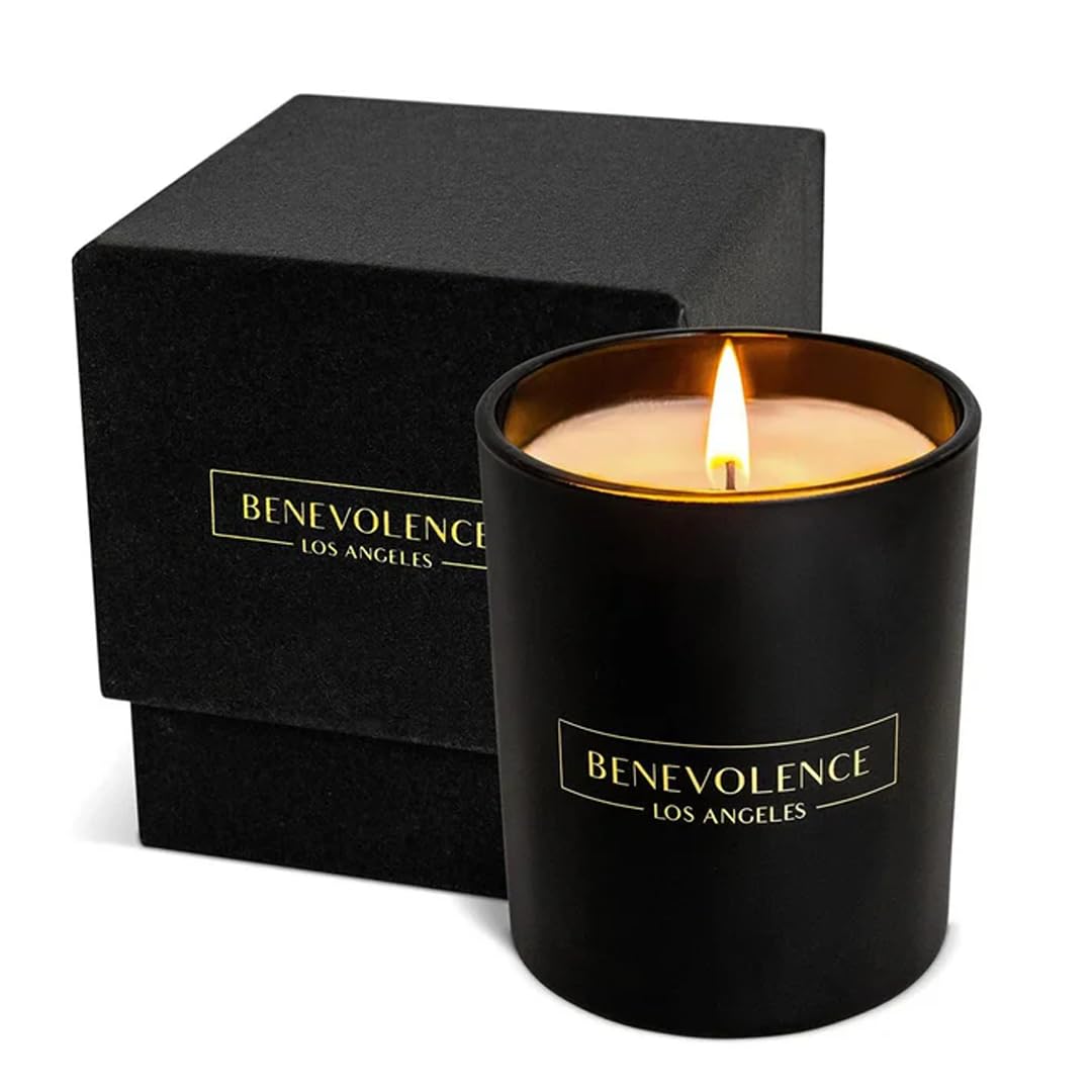 Benevolence LA Oud Wood Scented Candle | Soy Candles, Black Candle for Home | Gifts for Women and Men | Home Fragrance | Aromatherapy | 45 Hour Burn, 227g