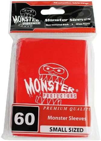 Monster Protector Gloss Finish Sleeves with Logo, Small, Red, 60-Pieces