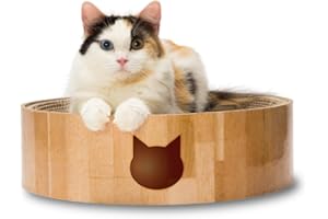 Necoichi Cat Scratcher Bowl for Indoor Cats - Cat Scratching Lounger with Reversible Usability and Extra Comfort for Lounge, Cardboard Bed Couch / (Regular, Oak)