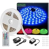 Minger 16.4ft 12V LED Flexible Strip Light,Non-waterproof LED Tape Lights with Power Supply &amp; RF Remote Controller for DIY Christmas Holiday Indoor Party Home Kitchen Car Bar Decoration, RGB