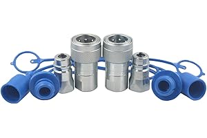 2-Sets 1/4'' Ag ISO5675 Carbon Steel Hydraulic Quick Disconnect Coupling/Coupler Poppet Valve，Pioneer Type, Set w/Dust Cap