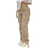 Viatabuna High Waisted Cargo Pants for Women Baggy Y2k Straight Wide Leg Pants with Pockets Streetwear