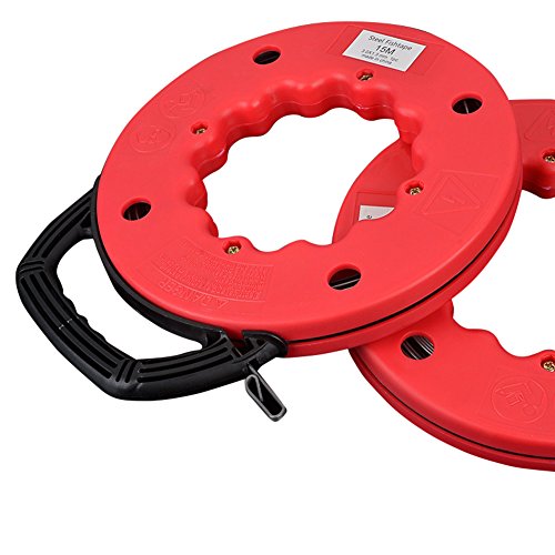Reach Steel Fish Tape Reel - Impact Case for Electricians, Pull Communication Wire Cable Line From Drywall, Ceiling, Under Rug Conduit or Pipe Thick #81228 (30m)