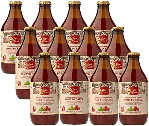 Italian Tomato Sauce No Sugar - Added, Low Acid | from Sicily, made w/ vine-ripened tomatoes handpicked at the peak of freshness to ensure exceptional taste | 11.6 oz (12-Pack) Papa Vince