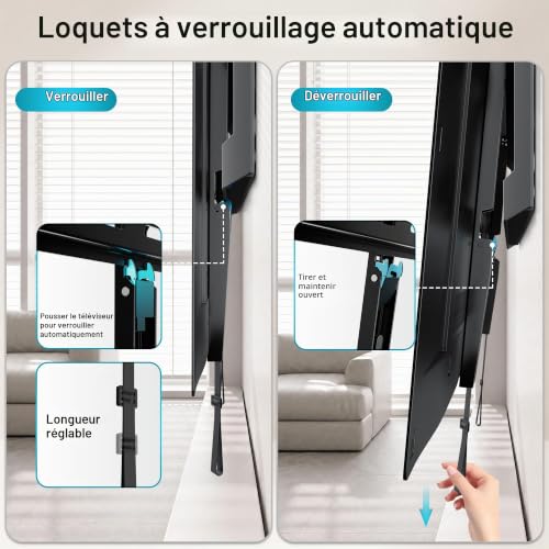 BONTEC Support Mural TV Fixe pour Téléviseurs 43 à 100 Pouces, Ultra Fin 23 mm, Charge Maximale 100 kg, VESA Max 800x600 mm, Fixation Murale Ultra Plate, Plaque Monobloc, Verrouillage Auto Sécurisé | Profil bas 23 mm, VESA max 800x600 mm, Plaque monobloc, Pour téléviseurs plats ou incurvés