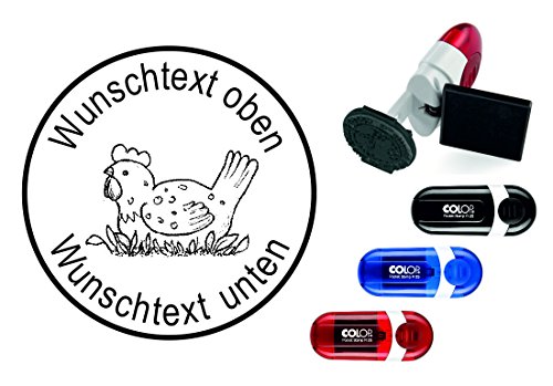 Geocachingstempel « HUHN im NEST » Durchmesser ca. à 24 mm - mit persönlichem Cachernamen/Nicknamen - Geocaching Stempel Pocketstempel