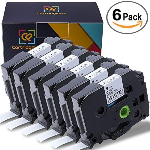 CartridgePro 6-Pack TZe221 Label Tape 9mm x 8m Black on White Standard Laminated Labels Replacement for Brother P-Touch Label Maker TZe-221, PT-H110, PT-D210, PT-D400AD, PT-D600 (3/8" x 26.2ft)